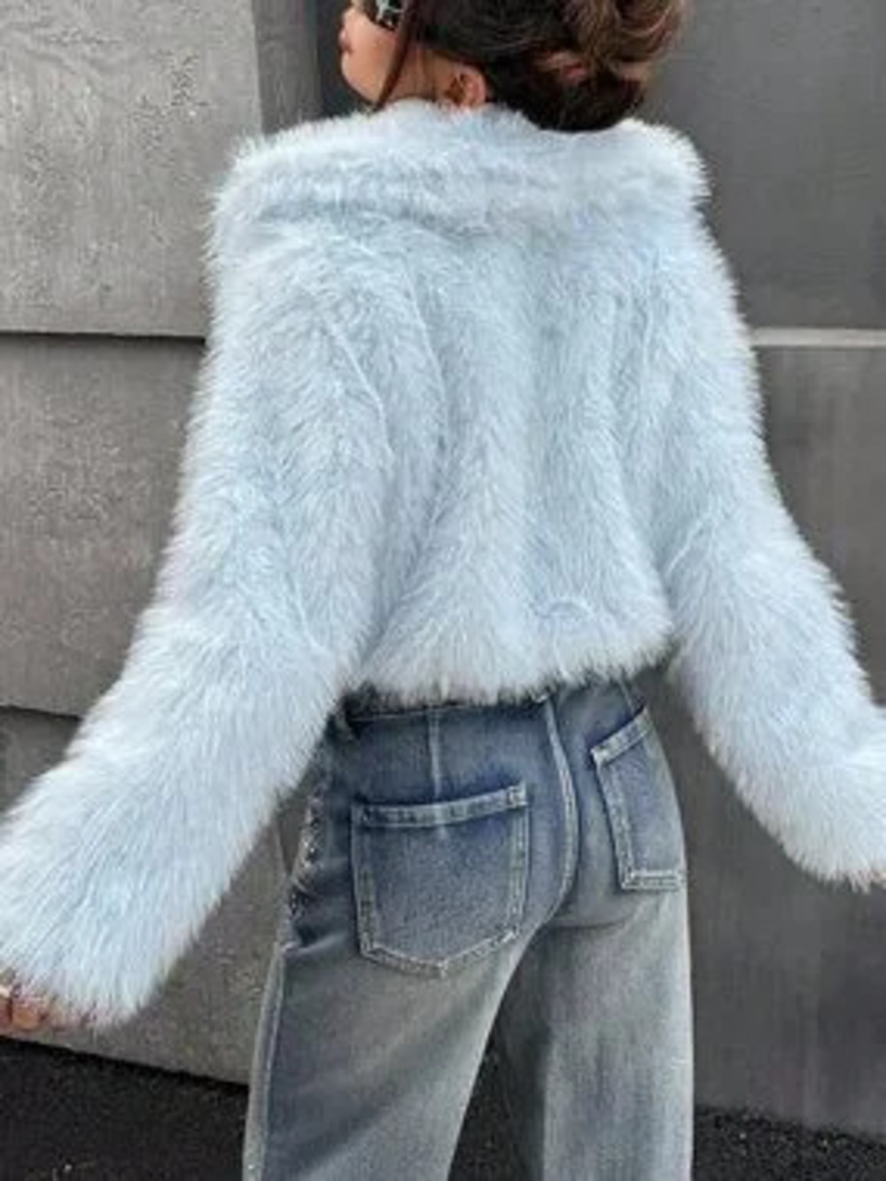 Baby Blue Casual Women's Exaggerated Party Faux Fur Coat